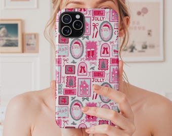 PINK COQUETTE CHRISTMAS MagSafe Case Vintage Santa Aesthetic Retro Phone Cover Holiday Accessory iPhone 17 16 15 14 13 Mini Pro Max Plus Air