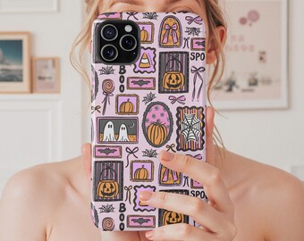 PINK HALLOWEEN MAGSAFE Case Cute Ghost And Pumpkin Phone Cover iPhone 16 15 14 13 Mini Pro Max Plus Spooky Fall Phone Accessory Gift For Her