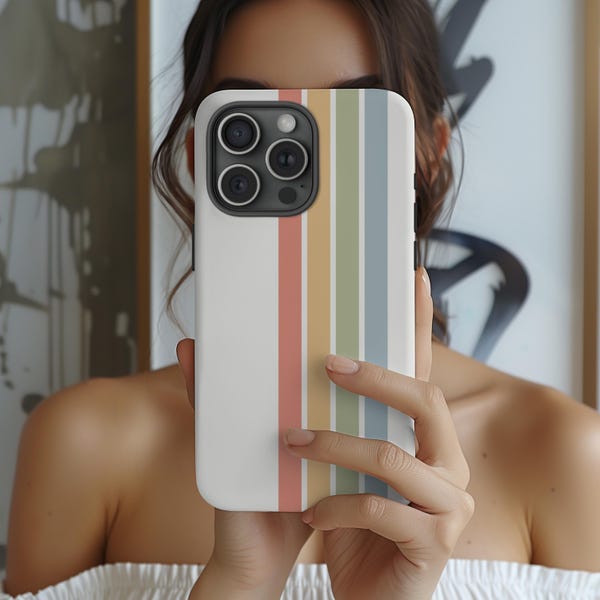 RETRO VERTICAL STRIPE MagSafe Phone Case Trendy Minimalistic Phone Accessory iPhone 13 14 15 16 17 Pro Max Plus Mini Air Gift For Her Him