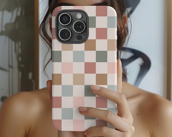 BOHO CHECKERED MAGSAFE Case Cute Neutral Phone Cover iPhone 17 16 15 14 13 Mini Pro Max Plus Air Trendy Phone Accessory Gift For Her Teen