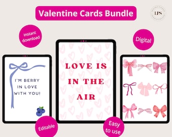 10 Digital Valentine&#39;s Day Cards | Love cards to print or send digitally | Customizable PDF