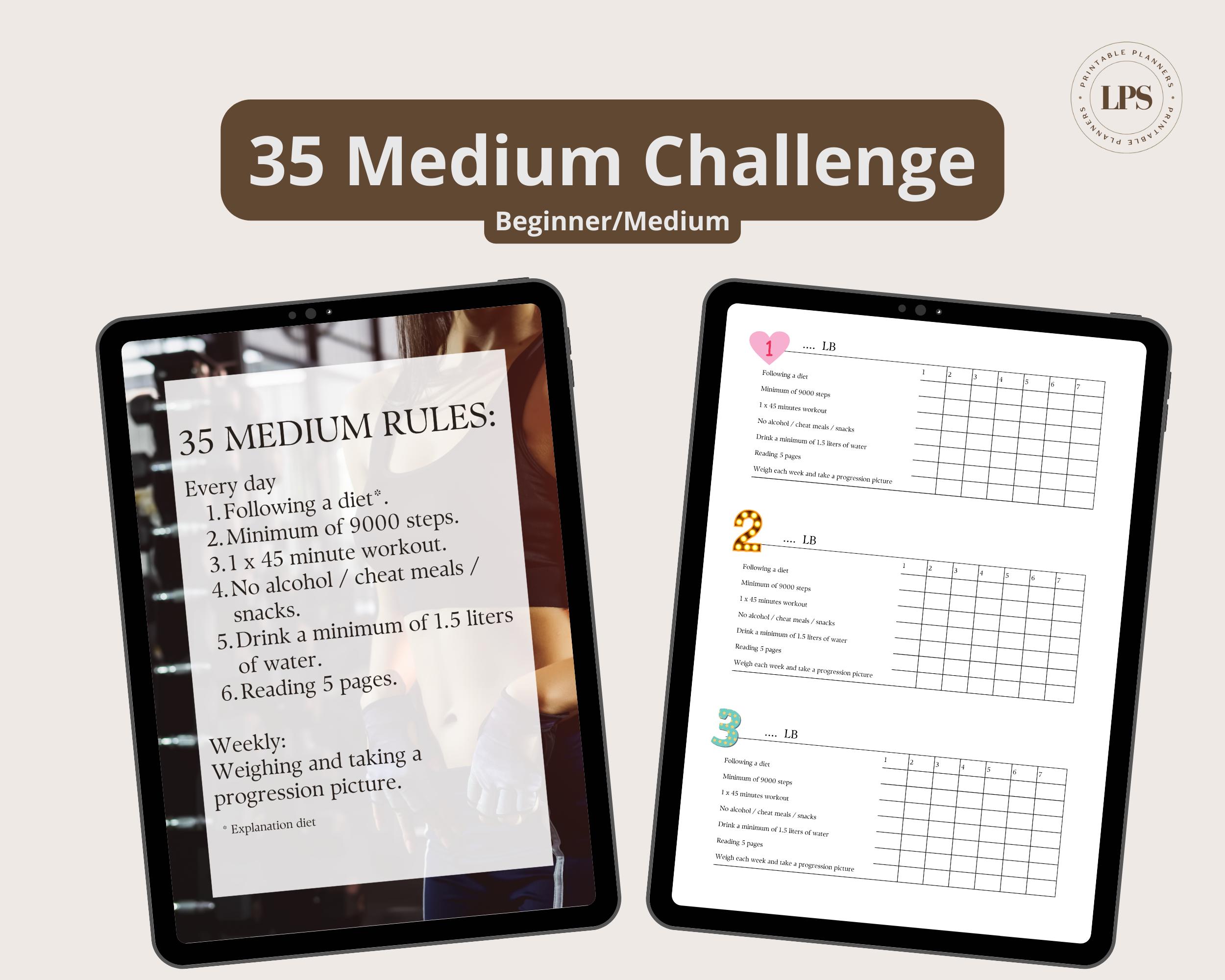 35-Day Challenge Planner Template | Printable & Editable Habit Tracker | Medium Difficulty Goal Setting Journal | Canva Download