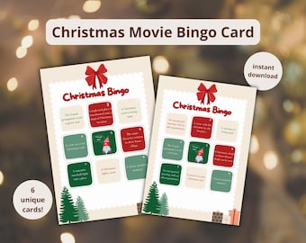 Holiday Movie Bingo – Christmas Party Game Printable – Xmas Movie Night Bingo Cards – Family & Ladies Night Party Game PDF