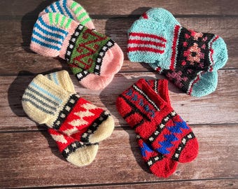Hand-Knitted Wool Slippers - Colorful Turkish Socks - Indoor Shoes - Comfortable House Boots - Gifts