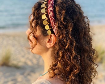 Boho Bandana , Braided Headband, Cotton Hair Accessory, Crochet Hair Ornament