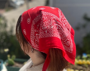Cotton Paisley Bandana: Red Scarf, Headband & Face Cover