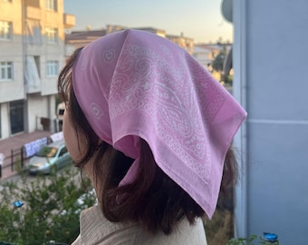 Rosa Paisley Bandana: 100 % bomull Boho huvudduk
