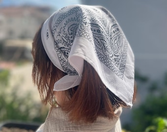 Cotton Paisley Bandana: Headband, Scarf, Wrist Tie 50x50cm