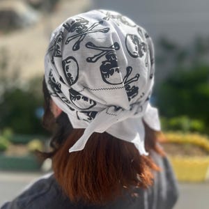 White Skull Bandana - Gothic Printed Cotton Bandana - Rock Style Accessory - Unisex Headwrap