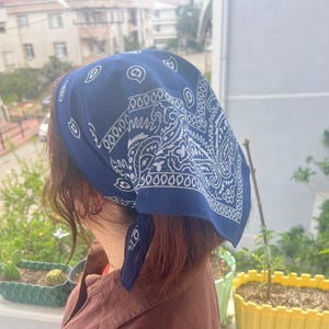 Cotton Paisley Bandana: Navy Blue Scarf, Headband & Face Cover