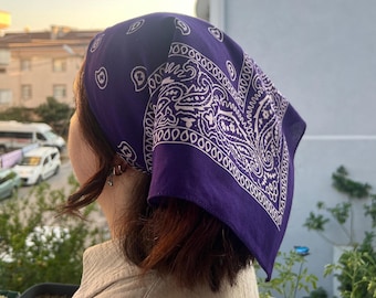 Purple Bandana Headscarf Women Hair Scarf Paisley Pattern Cotton Bandana Head Covering