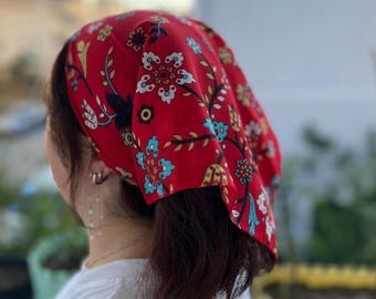 Floral Cotton Bandana: Boho Head Scarf, Festival Hair Accessory