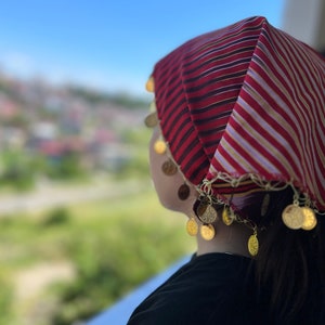 Handmade Cotton Triangle Bandana: Keşan Patterned Crochet Hair Scarf