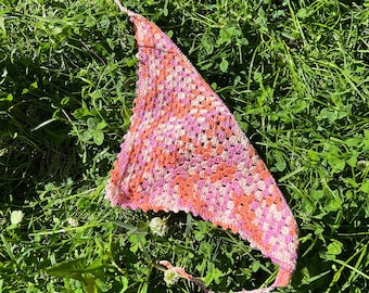 Handgefertigte Häkel Bandana aus Bio-Baumwolle / Boho Style Haar wickeln / Weiches Baumwolle Stirnband / Vielseitiges Kopftuch