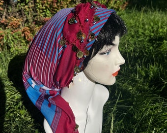 Handcrafted Scarf: Needle Lace Edges, Keşan Navy-Burgundy Tones