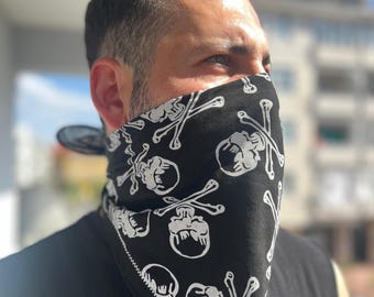 Black Skull Bandana: Cotton Pirate Biker Gothic Accessory