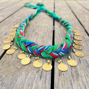 Handmade Green Crochet Bandana with Lira Coins – Turkish Karadeniz Design