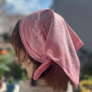 Paisley Cotton Bandana: Headband, Scarf, Wrist Tie - Pink