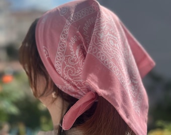 Paisley Cotton Bandana: Headband, Scarf, Wrist Tie - Pink
