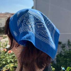 Blue Paisley Cotton Bandana: Vintage Style Head Wrap Neckerchief