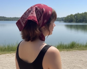 Burgundy Bandana, Retro Style Cotton Scarf Patterned Headscarf Soft Face Mask Scarf