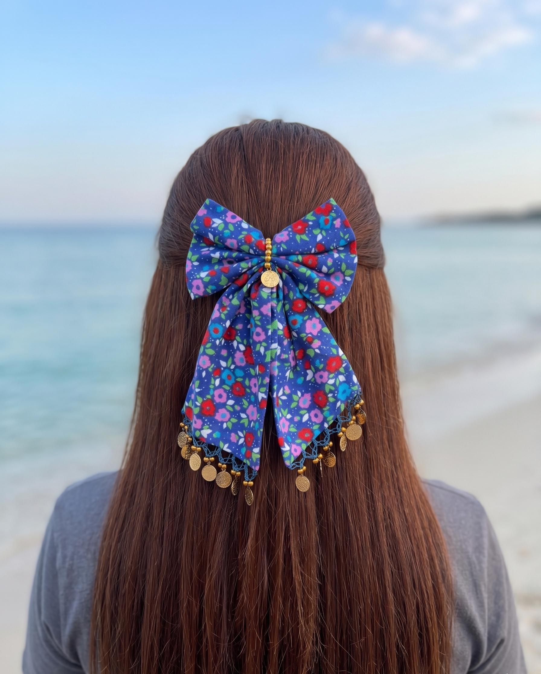 ⭐️ Antonia Floral Boho Peasant Hair Hipster Hippie Art Deco Clip Bow Barrette Floral Cotton Hair Bow for Women - Etsy main image 2