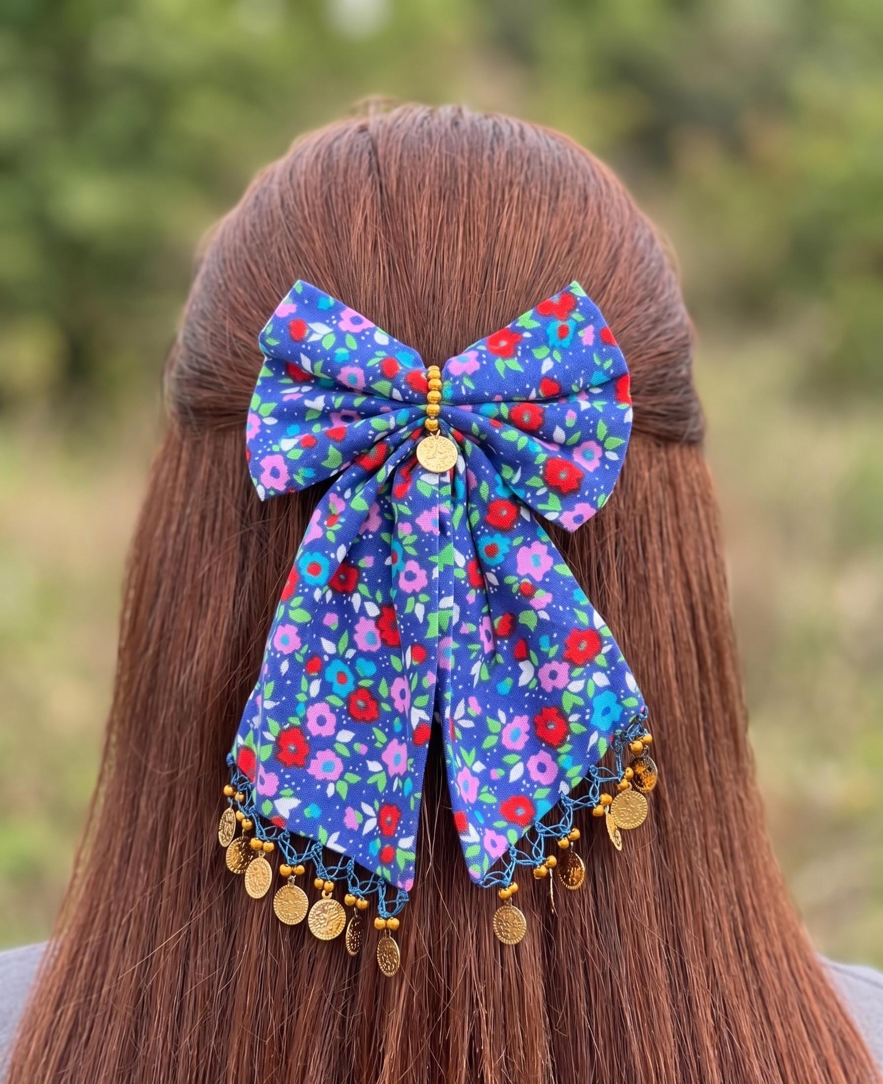 ⭐️ Antonia Floral Boho Peasant Hair Hipster Hippie Art Deco Clip Bow Barrette Floral Cotton Hair Bow for Women - Etsy main image 4