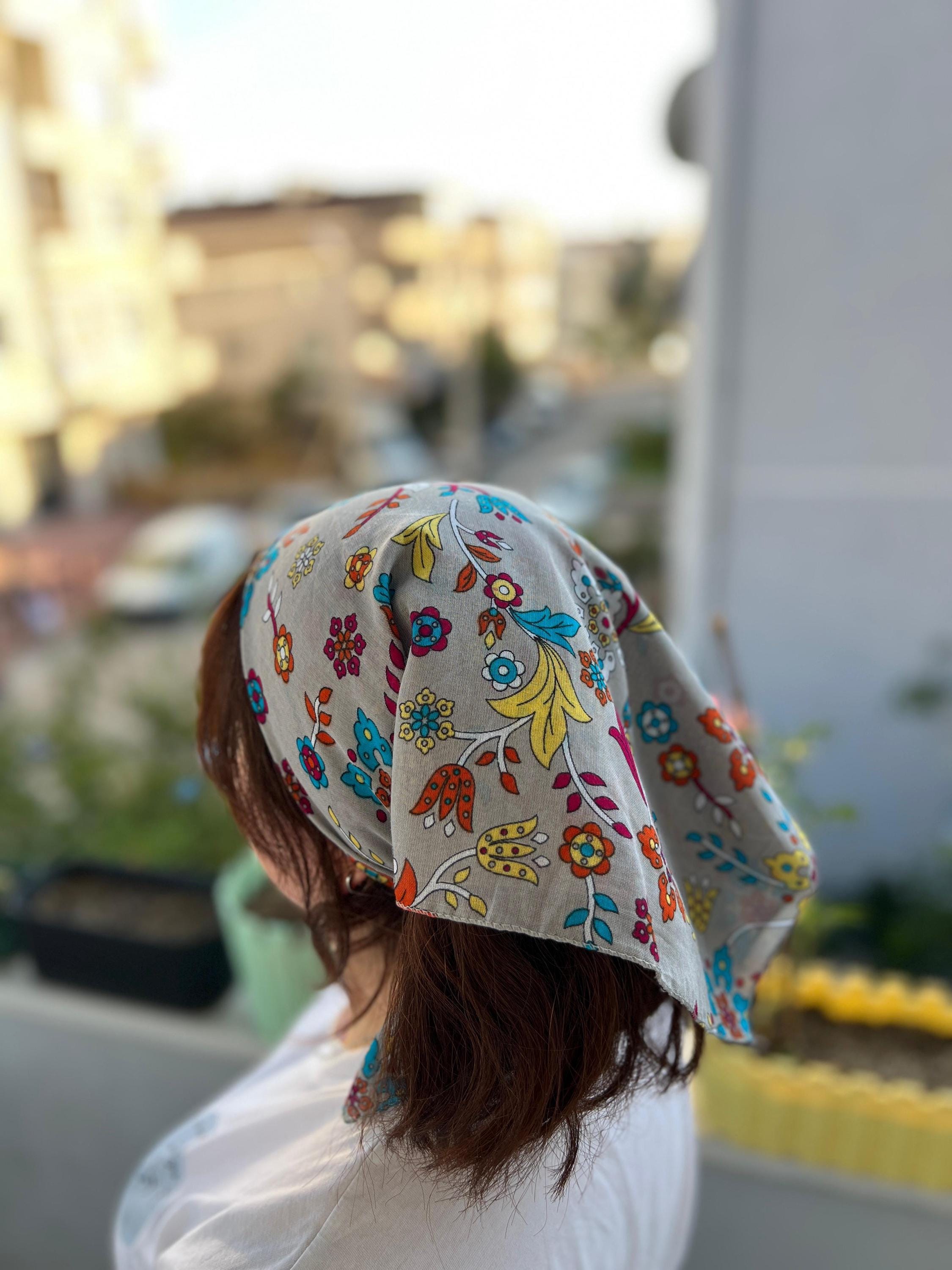 Handcrafted, cotton poly embroidered kerchief neck piece hat head scarf floral Handcrafted, cotton poly embroidered kerchief neck piece hat  main image 4