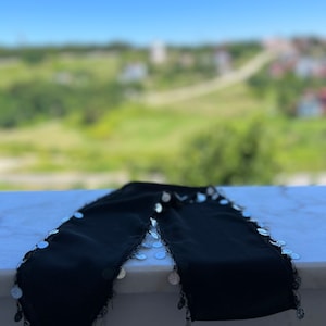 Stylish Black Bandana with gray ornaments -Trendy,Fashion,Accessory,Unique Design,New Arrivals,Bestsellers,Customizable,Complete Your Style!