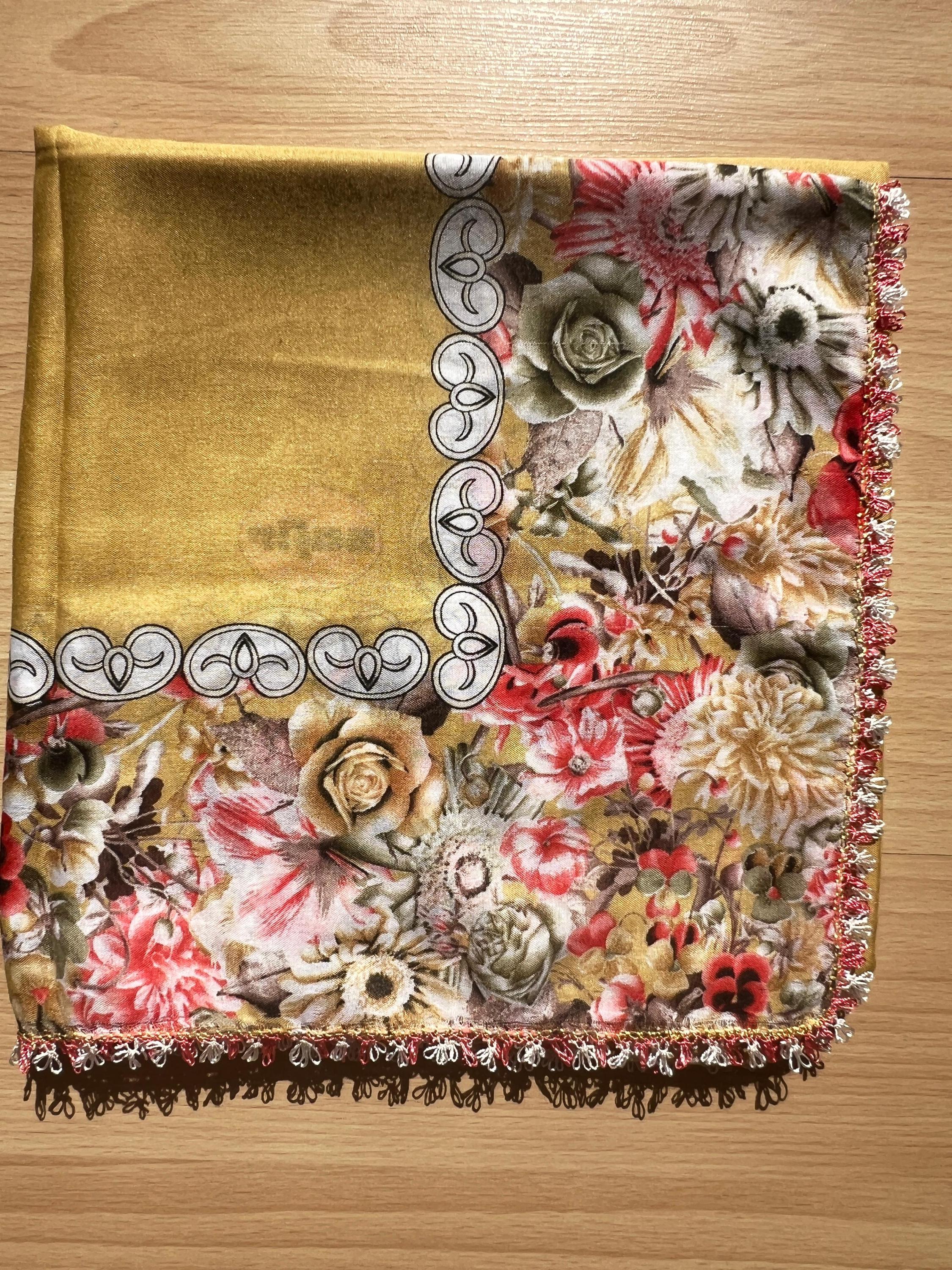 トルコ風ニードルレーススカーフ コットンポリエステル 花柄