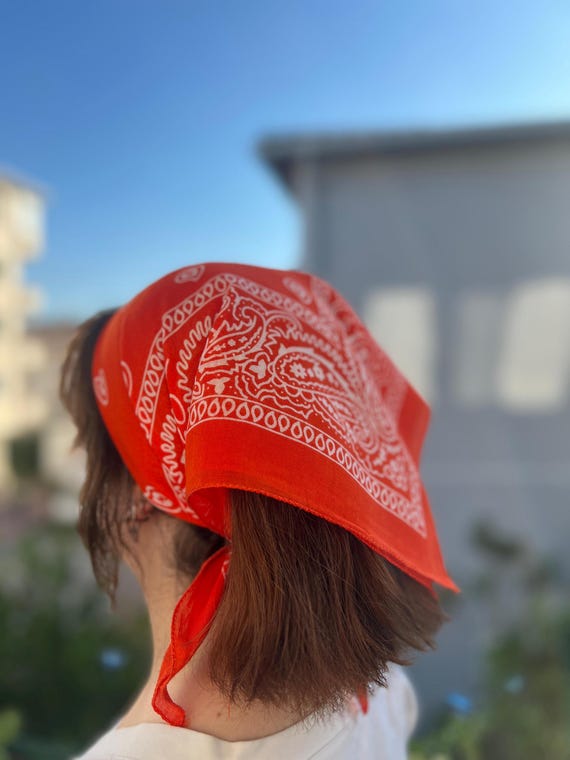 Orange Paisley Bandana: 100% Cotton Head Scarf, Unisex Style