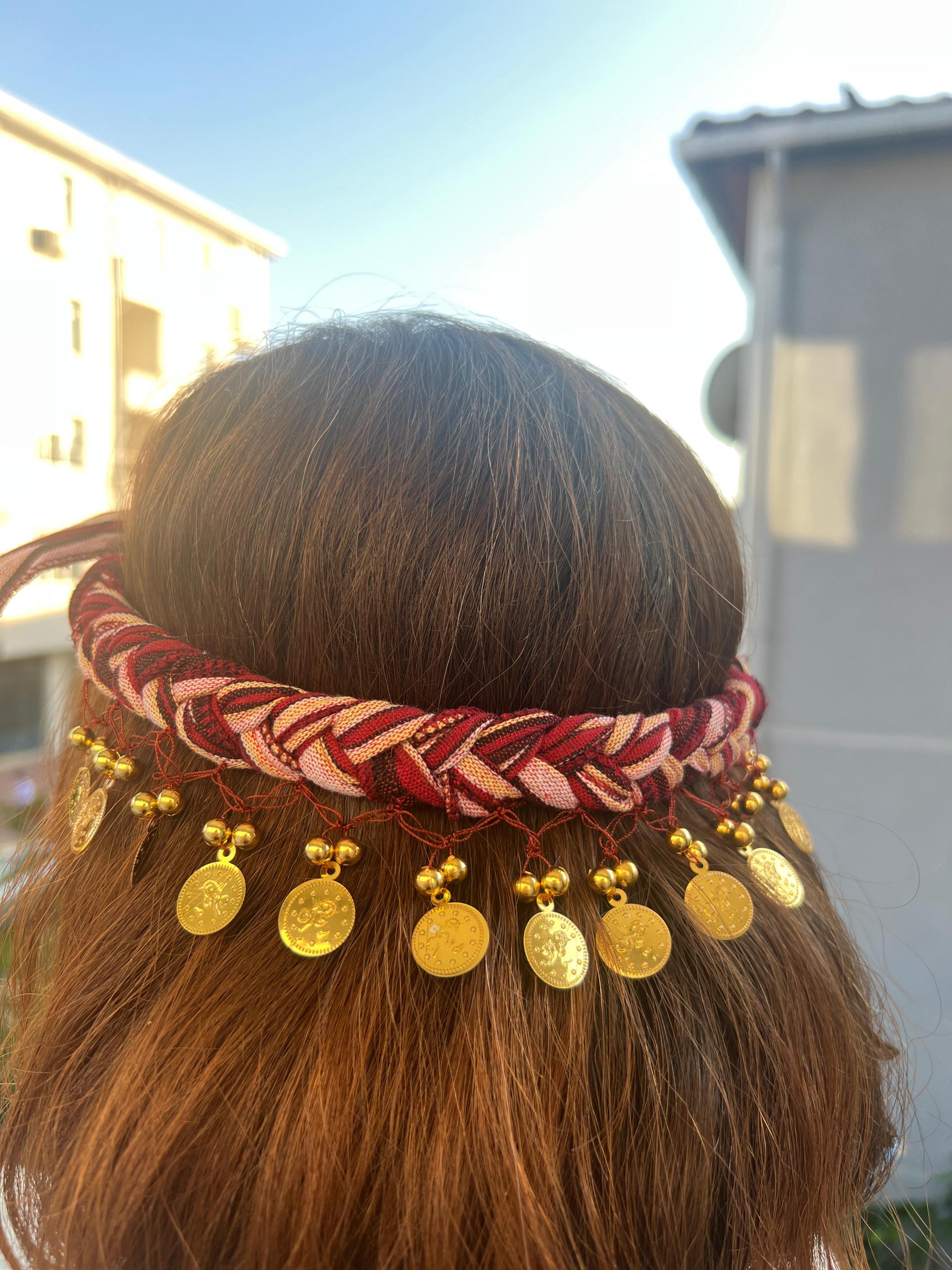 Red Braided Headband Handmade Boho Hair Accessory With Gold  display picture 2