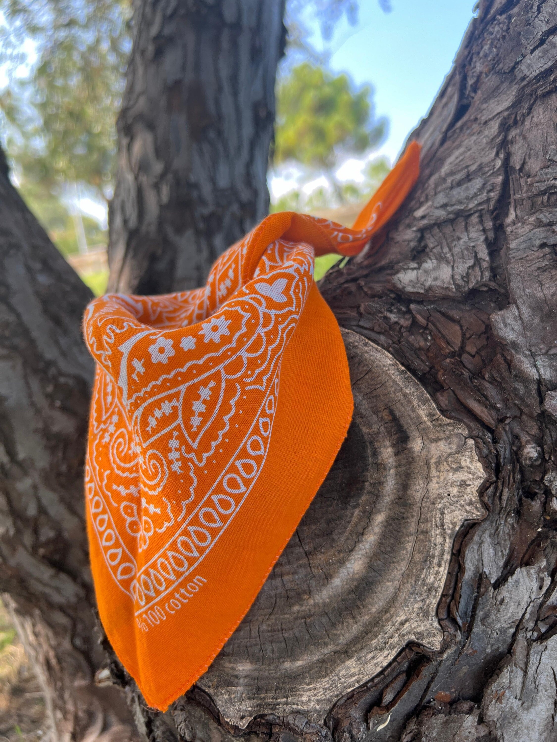 Orange Paisley Cotton Bandana Hair Band, Face Covering Neck Scarf