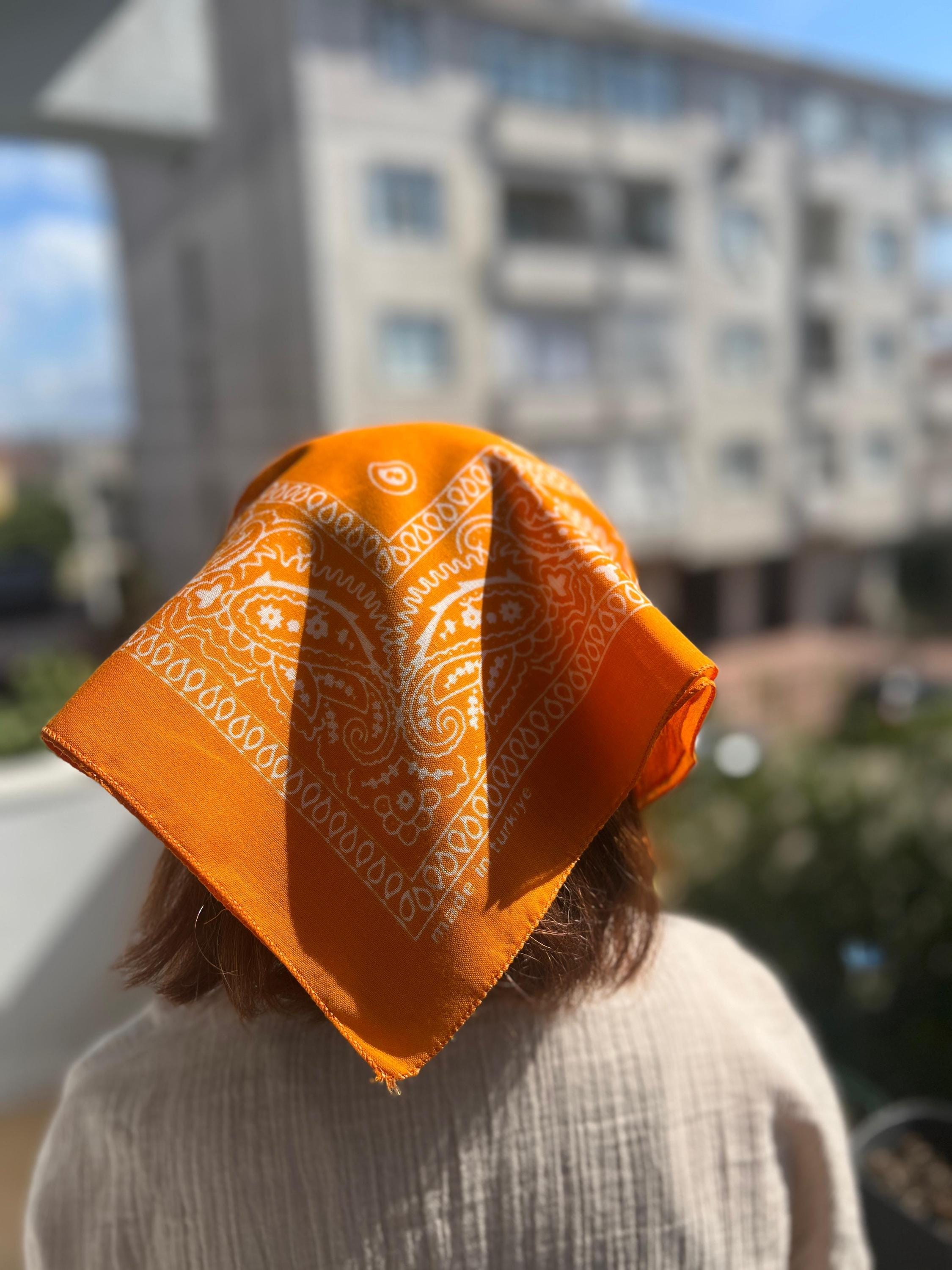 Orange Paisley Cotton Bandana Hair Band, Face Covering Neck Scarf