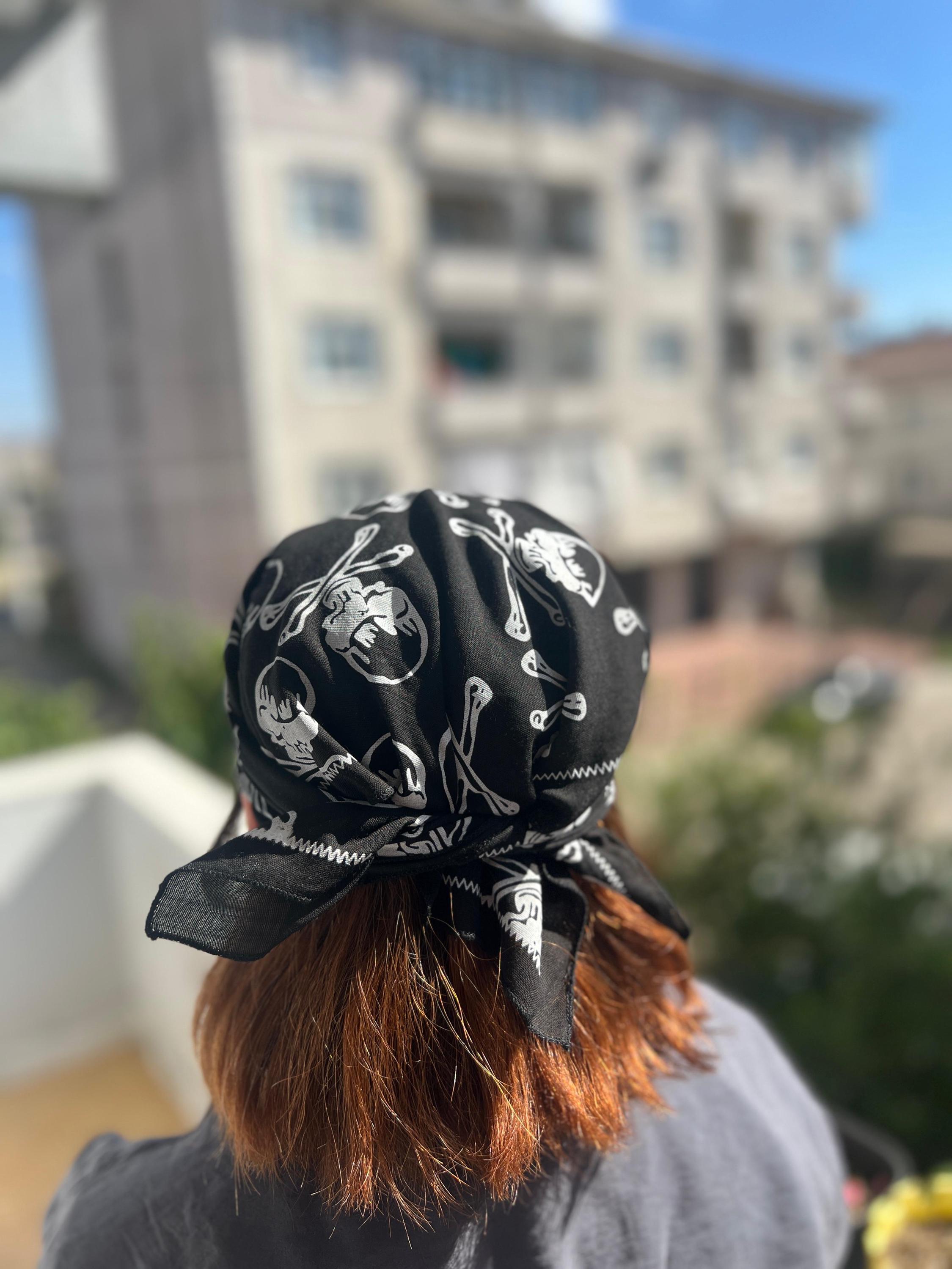 Black Skull Bandana Cotton Crossbones Headwrap | Pirate Scarf