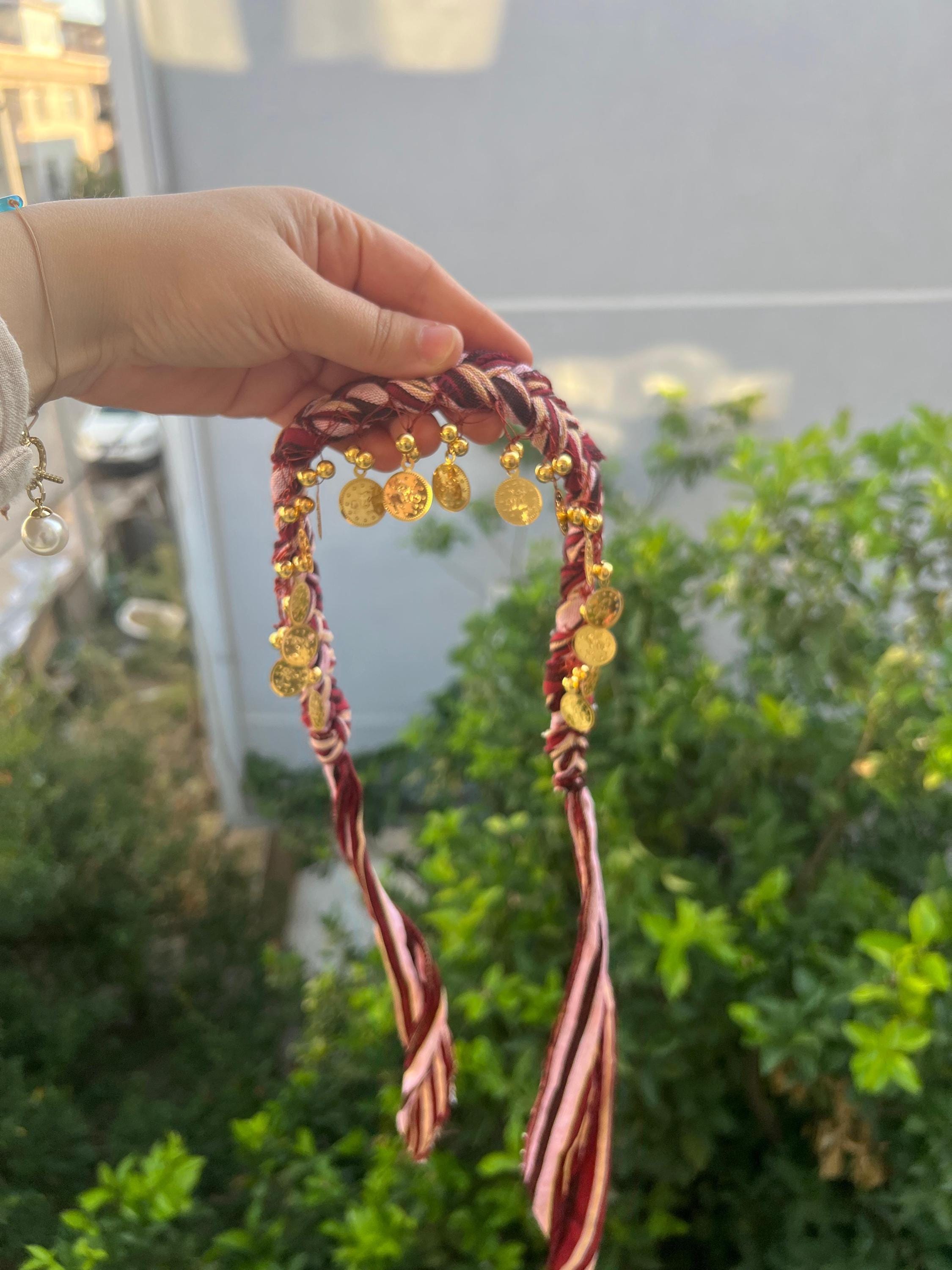Red Braided Headband Handmade Boho Hair Accessory With Gold  display picture 1
