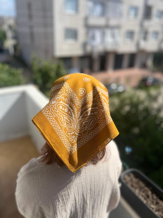 Buy Paisley Cotton Bandana: Yellow Hair Scarf, Neck Tie Online in