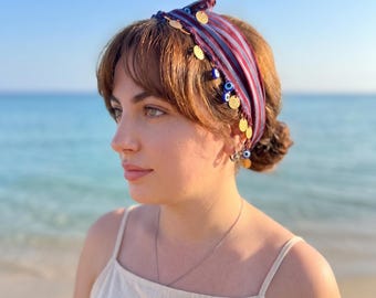 Blue Paisley Bandana - 100% Cotton Western Head Wrap Size 50-50cm
