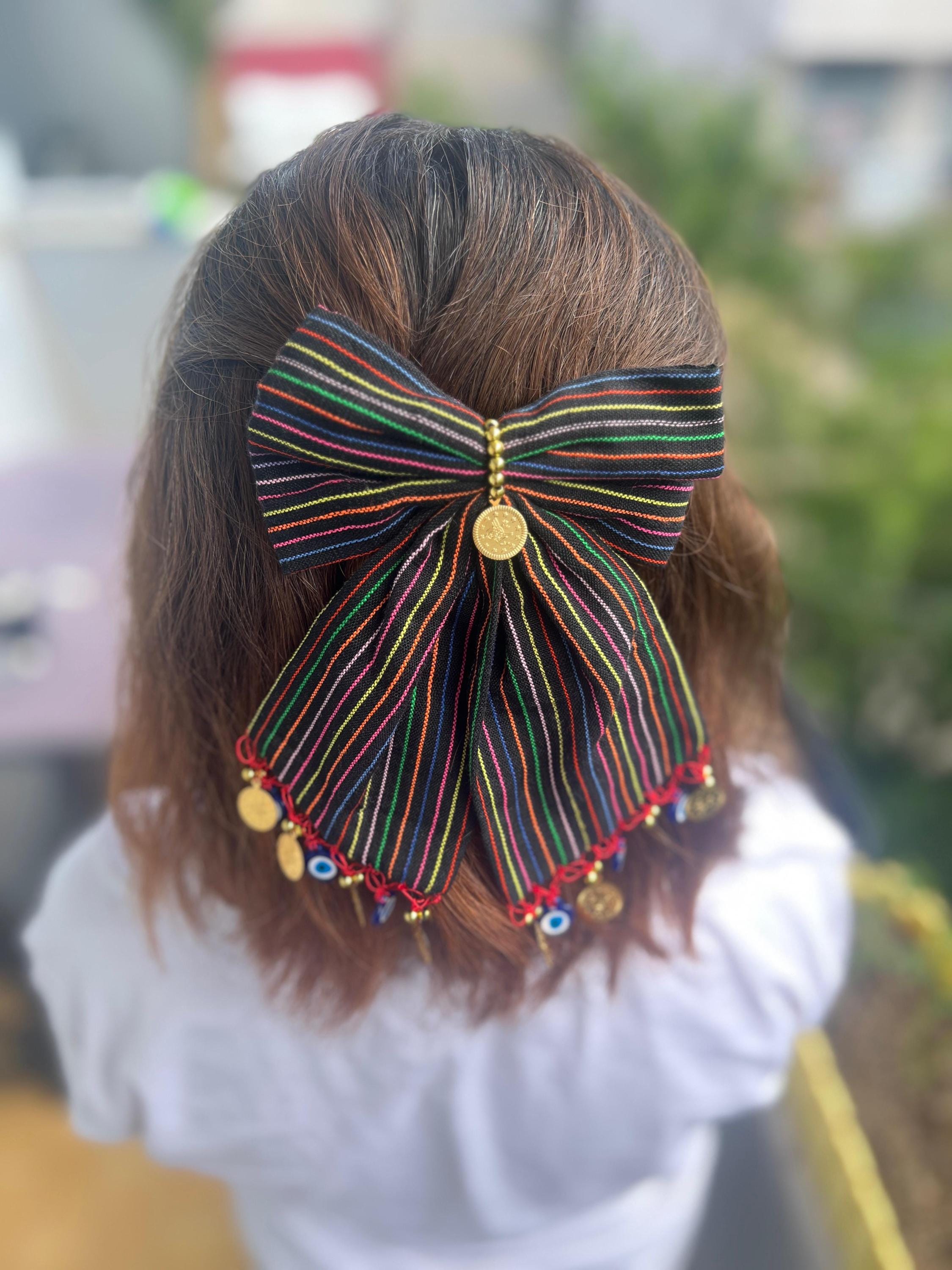 Handmade Turkish Gold Coin Hairclip, Boho Chic Large Bow Hair Clip