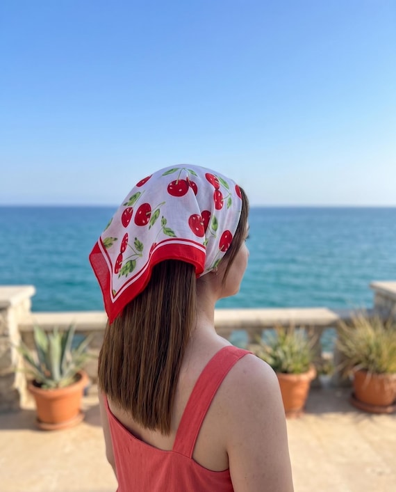 Fruit Bandana Set | Cotton Headscarf | Cherry Strawberry Watermelon Pattern | Hair Accessories