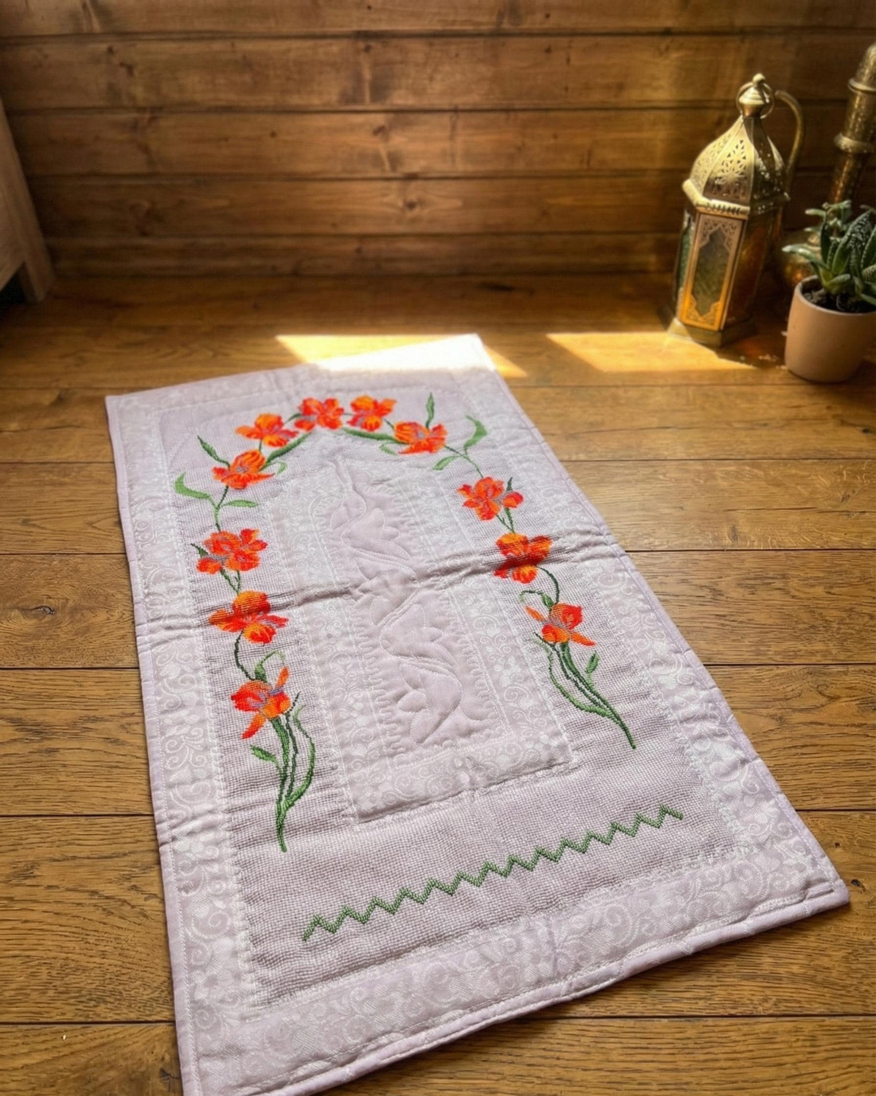 Handmade Prayer Rug With Orange Flower Embroidery |turkish Etamine