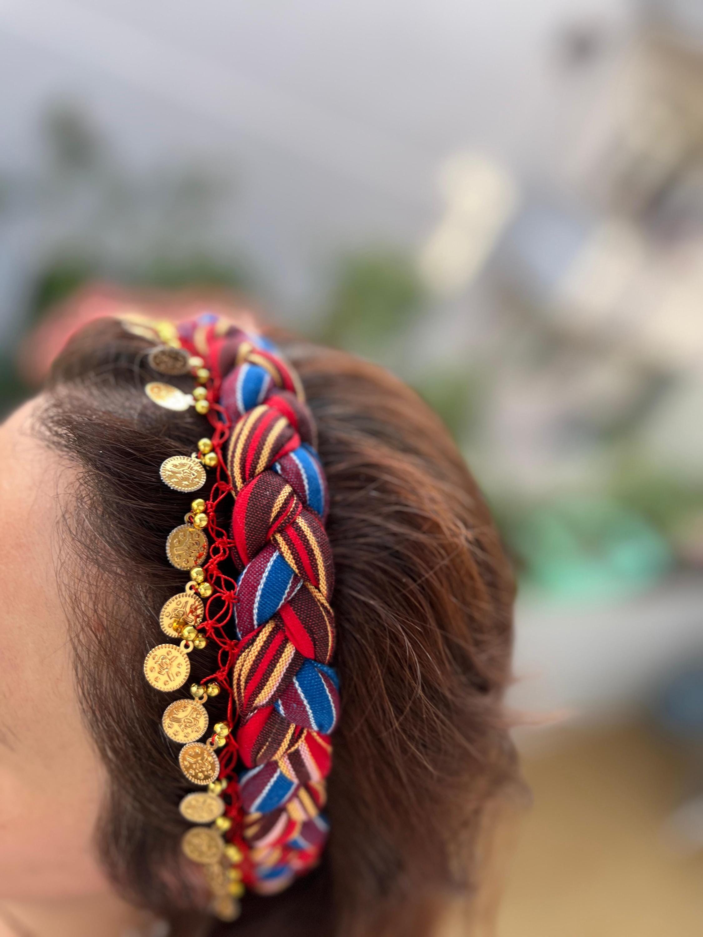 Turkish Money Hair Band, Boho Braided Hair Accessory, Red  display picture 2