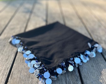 Hand embroidered black scarf,crochet shawl,black sea product scarf,hijab,winter scarf, unique head cover,handmade,cotton shawl,trendy scarf.