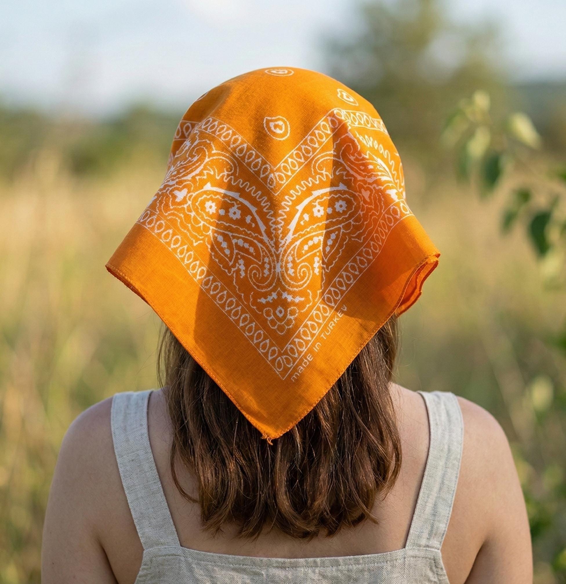 Orange Paisley Cotton Bandana Hair Band, Face Covering Neck Scarf