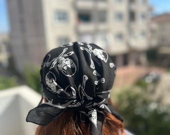 ブラックスカルバンダナ：コットンパイレーツバイカーゴシック