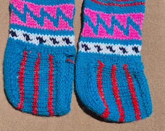 Hand-Knitted Wool Slippers - Colorful House Slippers - Warm Indoor Boots - Ethnic Comfortable Socks