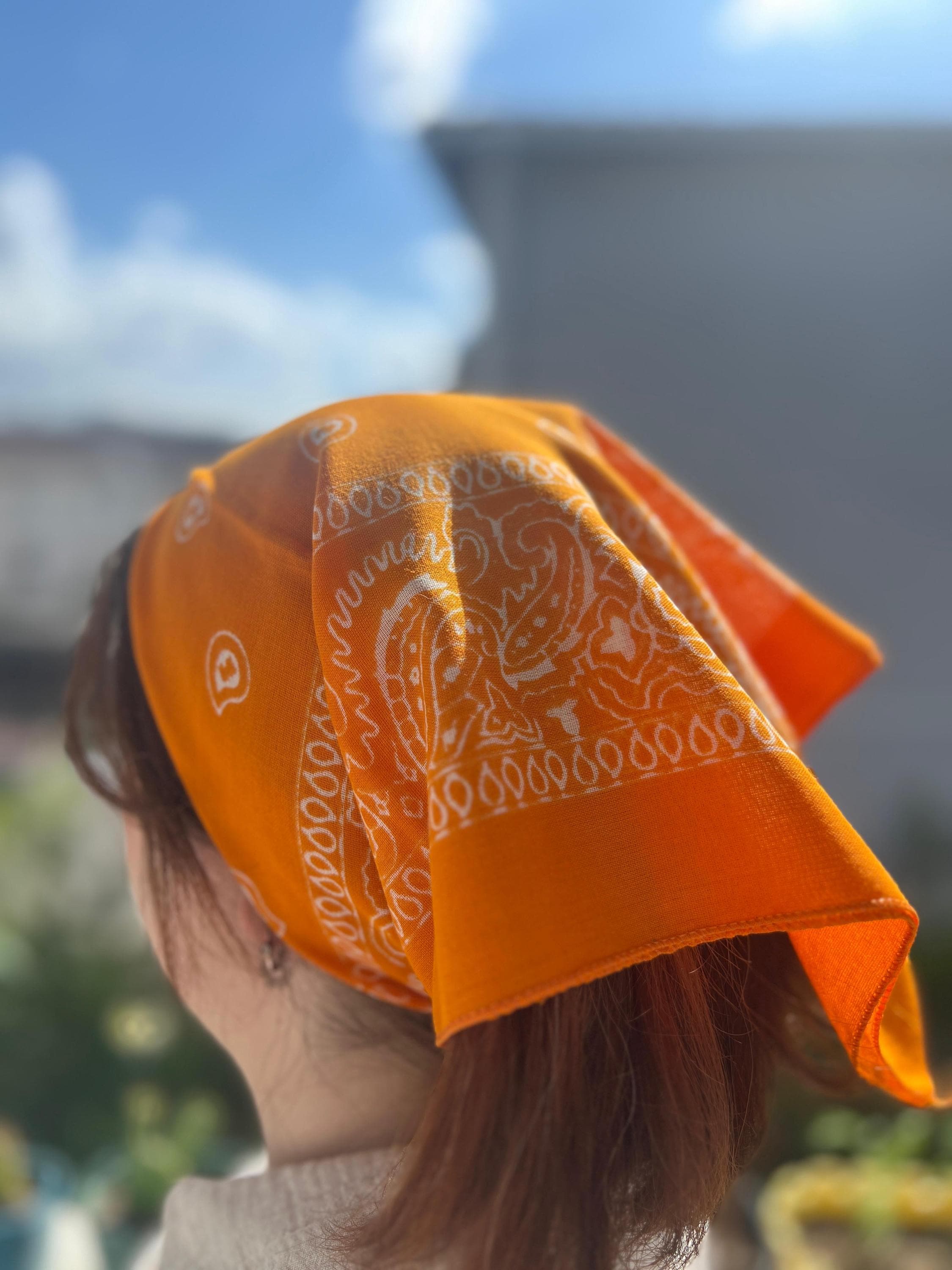 Orange Paisley Cotton Bandana Hair Band, Face Covering Neck Scarf