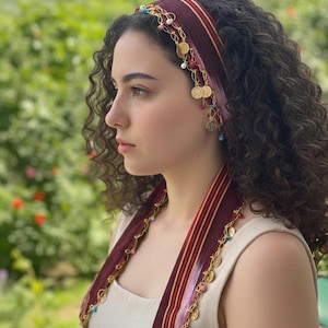 Keşan-bandana med guldmynt, bohemiskt hårtillbehör, traditionellt turkiskt pannband, festivalhårband
