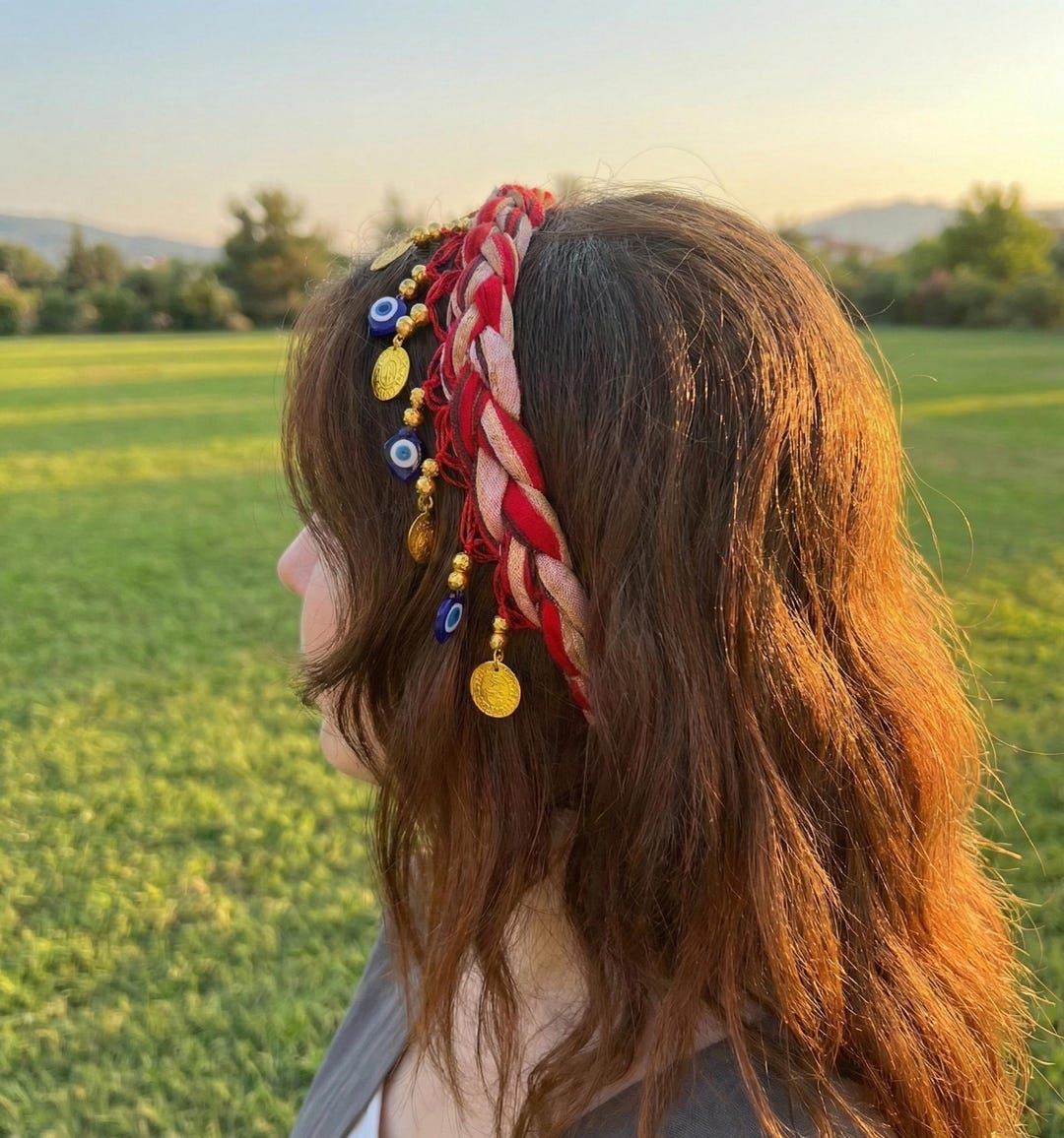 伝統的なトルコのケシャンバンダナ、ニットナザールビーズヘアバンド