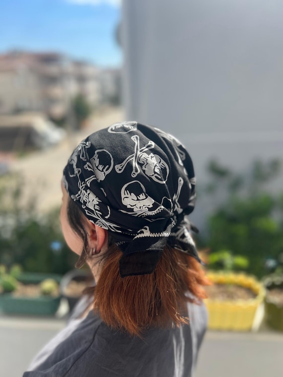Black Skull Bandana: Cotton Pirate Biker Gothic Accessory - Etsy